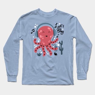 Cute octopus listening music Long Sleeve T-Shirt